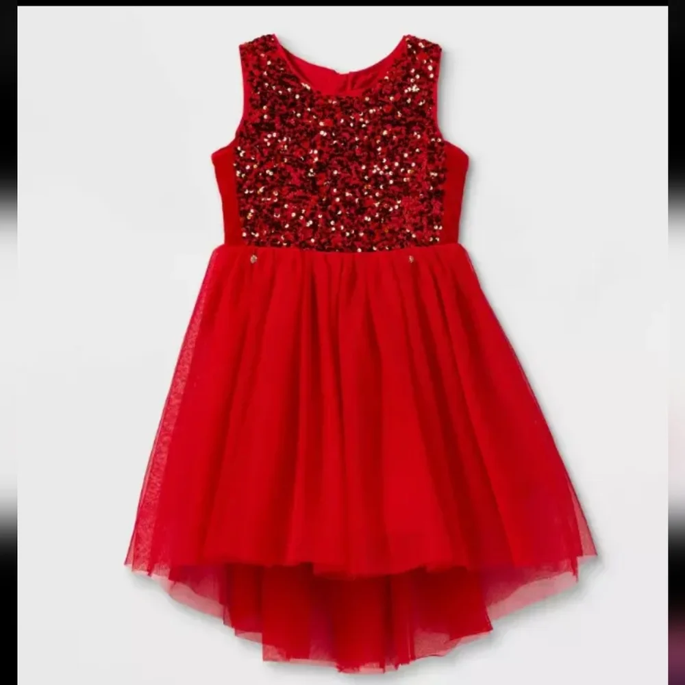 Red Sequin Tulle Party Dress for Girls
